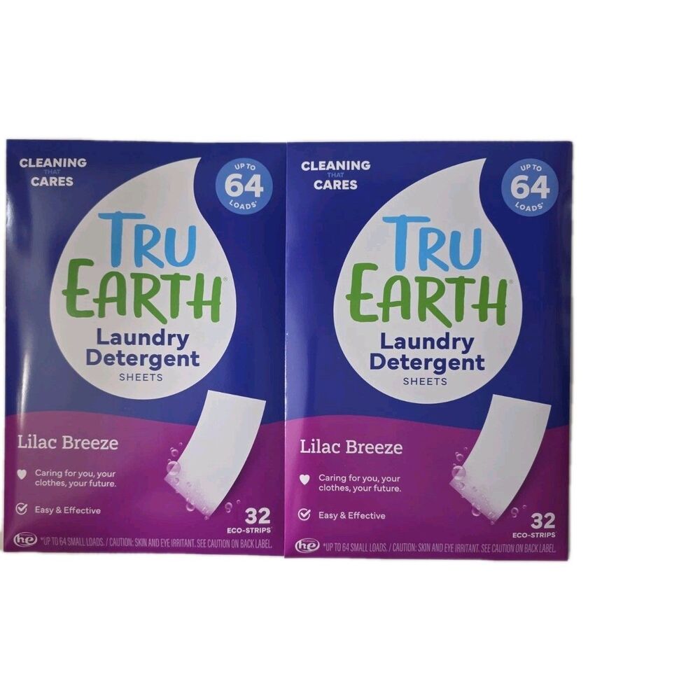 Tru Earth Lilac Breeze Eco-Strips Laundry Detergent 32 Sheets Set of 2 New Seale